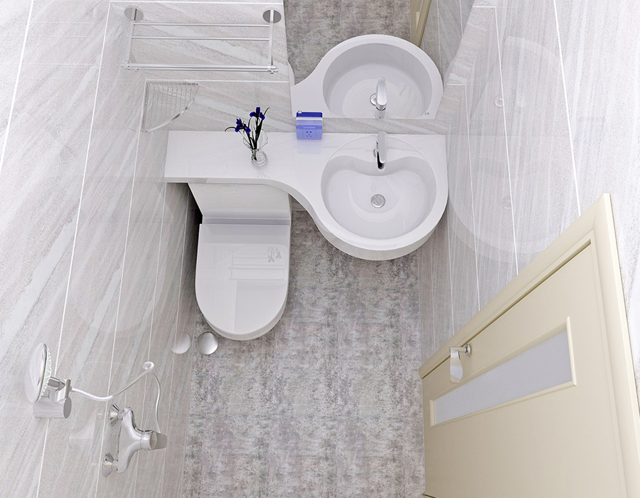 Salle de bains intégrée au logement social avec structure en panneaux de fibres entièrement en résine