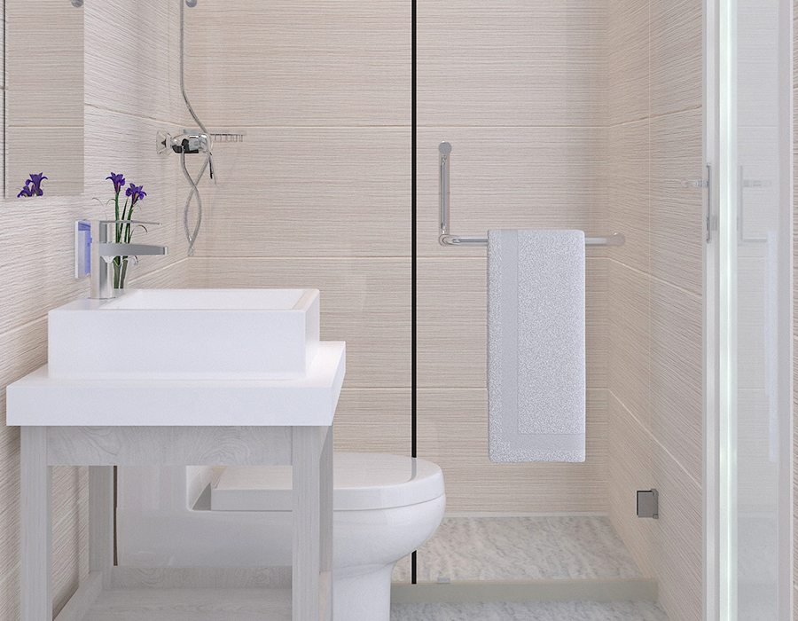 Salle de bain modulaire avec construction à panneaux complets pour une installation rapide