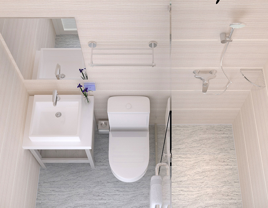 Salle de bain modulaire avec construction à panneaux complets pour une installation rapide