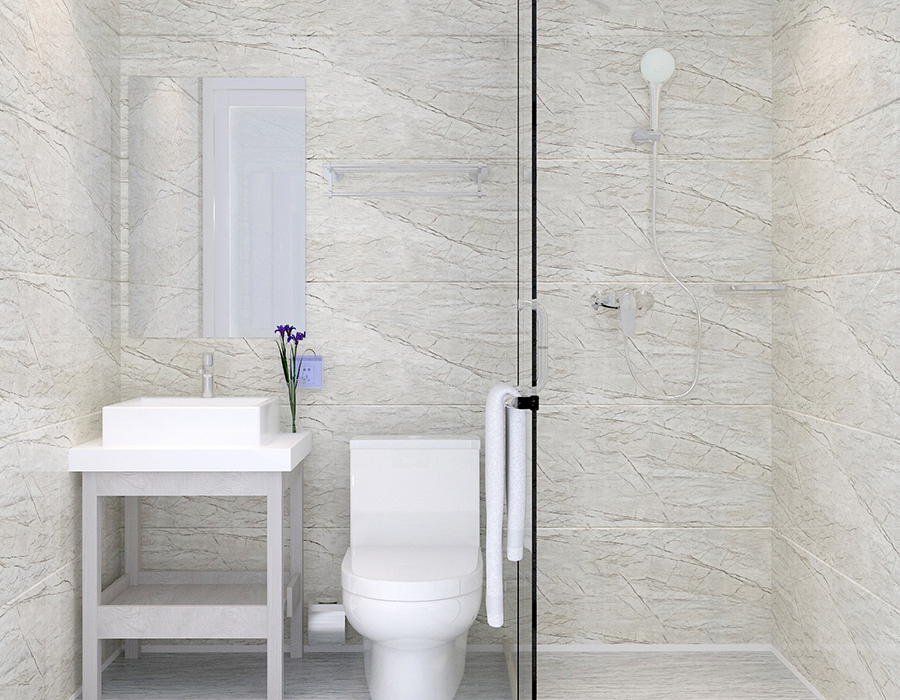 Salle de bain modulaire avec construction à panneaux complets pour une installation rapide