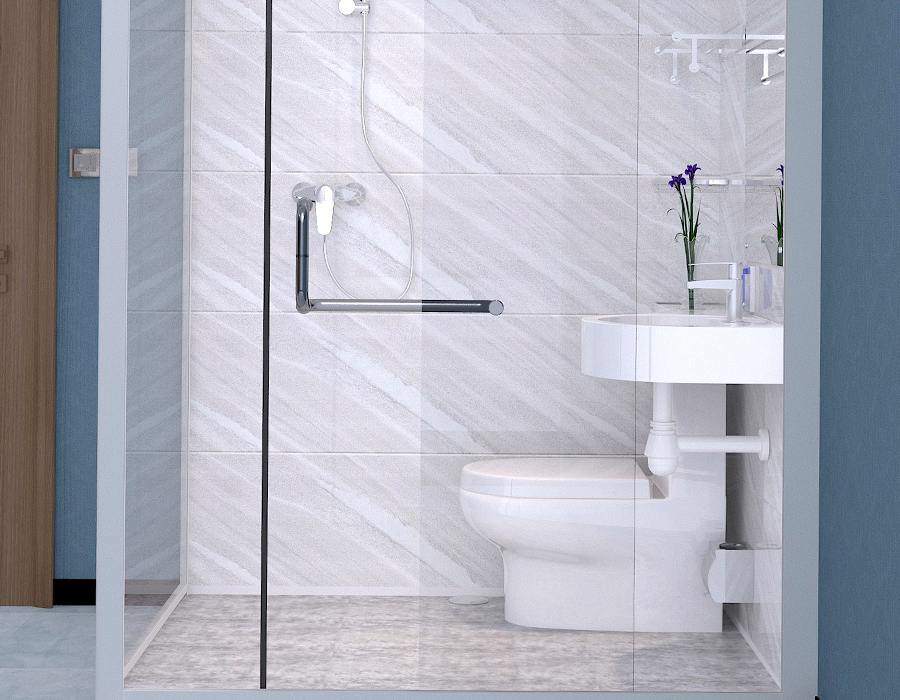 Salle de bain intégrée modulaire à parois de verre avec panneaux intérieurs en fibre de résine PEC