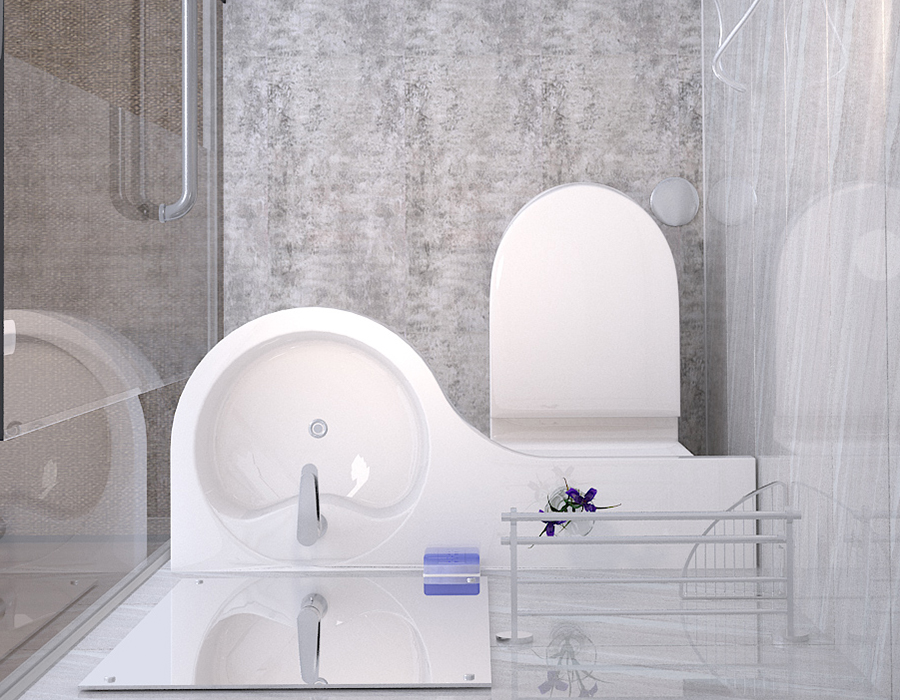 Salle de bain intégrée modulaire à parois de verre avec panneaux intérieurs en fibre de résine PEC