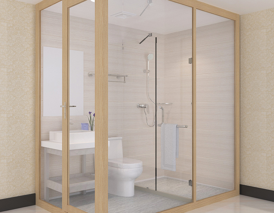 Solution de salle de bains intégrée avec système de panneaux complets pour installations préfabriquées