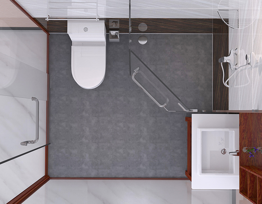 Unité de salle de bains d'hôtel préfabriquée avec panneaux en fibre de résine PEC et base en céramique souple RTM