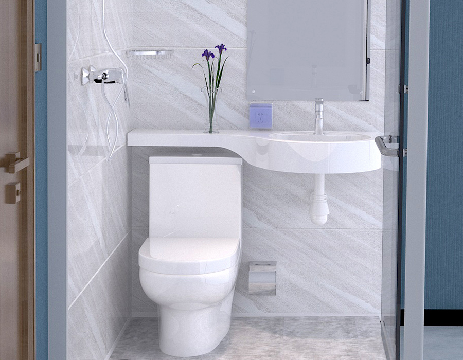 Salle de bain intégrée modulaire à parois de verre avec panneaux intérieurs en fibre de résine PEC
